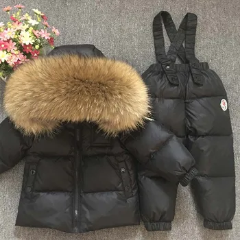 Iarna rusească Adevărată Blană Caldă Copii Seturi de Îmbrăcăminte Fete haine Copii Baieti Jacheta pentru Copii Îmbrăcăminte pentru Copii în aer liber, Costum de Schi