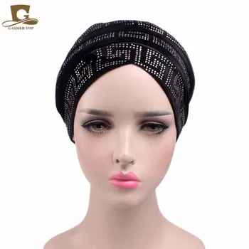 Ieftin 2 buc Nou Elegant Diamante Catifea Nigeria Turban Cap Lung Împachetări Femei de Lux Hijab Cap Eșarfă Doamna Bentita Turbante