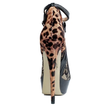 Intenția inițială Super Sexy Sandale Femei Mature Peep Toe Leopard Tocuri Subtiri de Mare de Moda Pantofi Negri Femei Plus Dimensiune SUA 4-15