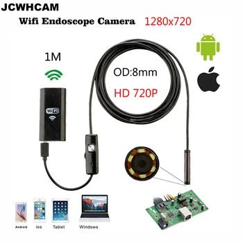 JCWHCAM Obiectiv 8mm 6 LED HD 720P 1M WiFi Endoscop IP67 rezistent la apa, Camera de Inspecție pentru Ios și Android Smartphone-uri PC