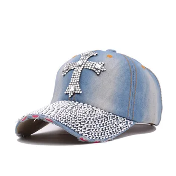 Jean Snapback Hat Capac Șapcă Femei Bling Palarii Retro Dificultate de Cristal Albastru Denim Bărbați Șapcă de Baseball Pietre Pălărie YY0241