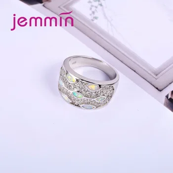 Jemmin Femei Largă de Nunta pe Deget Inelul de Brand 925 De Bijuterii de Argint Micro Încrustații Albe Pline CZ Cristal Alb Opal Inel 925 Timbru