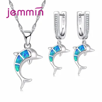 Jemmin Nou Minunat Sari Delfin Set de Bijuterii Femei Albastru Opal Colier/Cercei Seturi pentru Femei Fete Argint 925 Bijoux