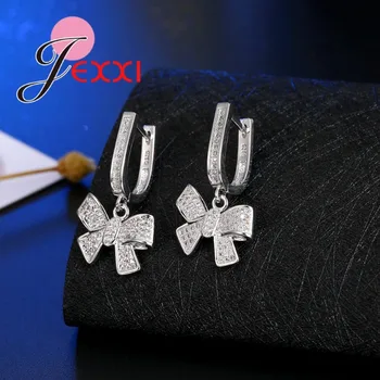 JEXXI Argint 925 Set de Bijuterii pentru Femei, Nunta, Logodna Bowknot Clar Zircon Colier Cercei Set Doamnelor Bijoux