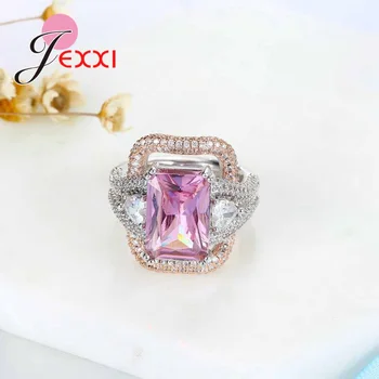 JEXXI Bine Calitatea de Moda de Lux Argint 925 Mare de Cristal Roz Petrecere Inele Pentru Femei Fete Bijuterii de Logodna Inel de Trupa
