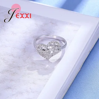 JEXXI Calitate de Top Romantic Gol in Forma de Inima Plină Clar Micro Cubic Zirconia Argint 925 Inele Pentru Femei Bijuterii
