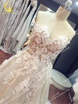 JIALINZEYI Imagine Reală spaghete curea Nud în dantelă Flori Organza Rochii de Mireasa tren lung arabă rochie de mireasa 2017