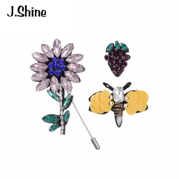 JShine 3 Buc/Set Trendy Rochie Delicata Broșe pentru Femei Drăguț Plante Insecte Pahar de Cristal Ace de Brosa de Craciun Bijuterii Bijoux