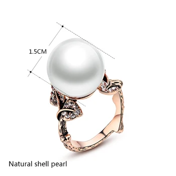 K Gadget-uri Shell Pearl Inel pentru Femei Vintage Stras Inel de Argint a Crescut de Culoare de Aur Inele de Bijuterii de Moda de Flori Sculptate Inel