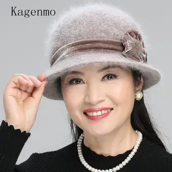 Kagenmo Capac Eșarfă Twinsets Mamei Cadou de Anul Nou de Tricotat Gros, Blana de Iepure Cald Seturi de Moda in aer liber incalzi Femei Pălărie Eșarfă