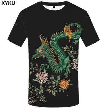 KYKU Marca Dragon Tricou Flori T-shirt Negru Tricou Amuzant 3d T-shirt Animal 2017 Hip Hop Îmbrăcăminte China Vara Tee Homme de Sus