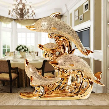 La modă Aur Delfin Ceramică Artizanat Articole de Mobilier Creative placat cu Aur Delfin Familie