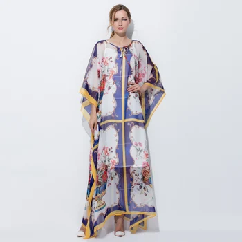 La modă în Vrac Batwing Maneca rochie de înaltă calitate 2017 noi designeri de vara femei de imprimare de vacanță rochie de Plaja