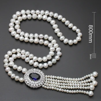 Lacey moda de apă dulce naturală 80cm lung colier de perle pentru femei,lucios pearl colier vintage, bijuterii fine pentru prietena