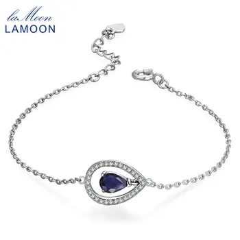 Lamoon 5X7mm Lacrimă Reale Blue Sapphire 925 de Bijuterii de Argint S925 Farmecul Brățară LMHI036