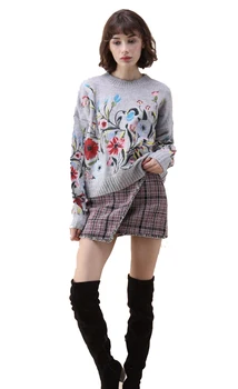 LANMREM 2018 coreean de Toamnă de primăvară de moda noua culoare solidă guler rotund plin cu maneci largi brodate pulover femei V74702