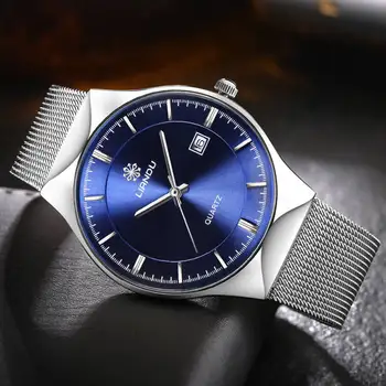 LIANDU Nou Top Ceas de Lux Barbati de Brand Ceasuri bărbătești Ultra Subțire din Oțel Inoxidabil Plasă de Trupa Cuarț Ceas de mână de Moda ceas casual