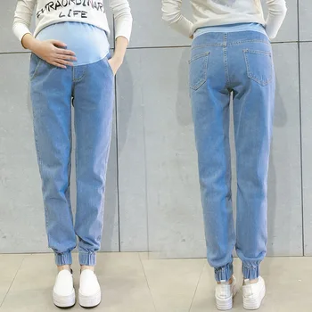 Liber albastru blugi de maternitate design simplificat bumbac pantaloni casual pentru femei gravide