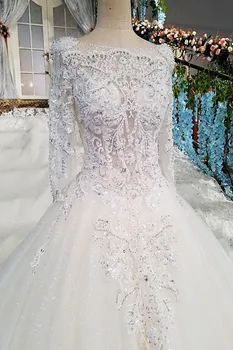 LS00213 vestido de noiva casamento backless aplici 3/4 mâneci dantelă rochie de bal ștrasuri din mărgele dantelă rochii de mireasa de Lux poze reale