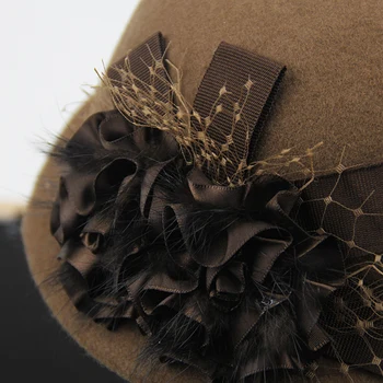 Lână Simțit Berete Femei Toamna Și Iarna Petrecere Tifon Floare Formale Pălărie Banchet Grace Pălării De Lână