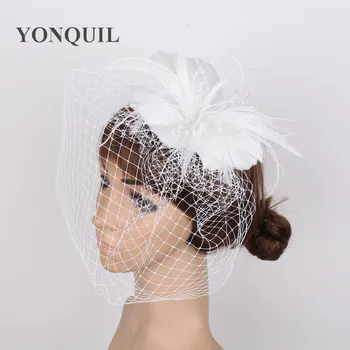 Mai multe culori de Mireasa voaluri albe doamnelor Fascinatos pălării cu pene de flori elegante femei, accesorii de par, voaluri de nunta, articole pentru acoperirea capului FS78