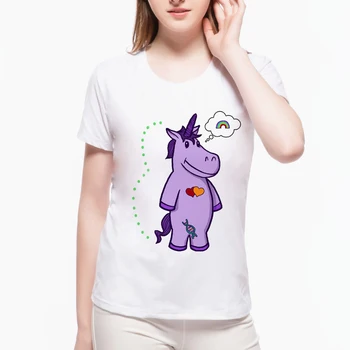 Mai nou Curcubeu Sirena Balena Unicorn T-shirt de Imprimare Vara Kawaii Noi, Amuzante Top Tee Harajuku Creative Feminin Alb T-shirt L6A16