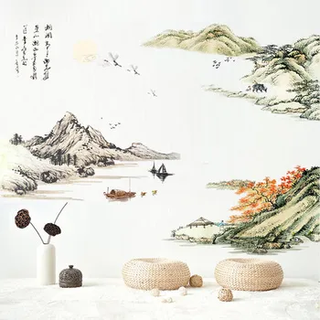Mare 140*190 cm Nou Stil Chinezesc Pictura Peisaj Autocolante de Perete Vintge Poster Home Decor de Perete Decalcomanii de pictură Murală