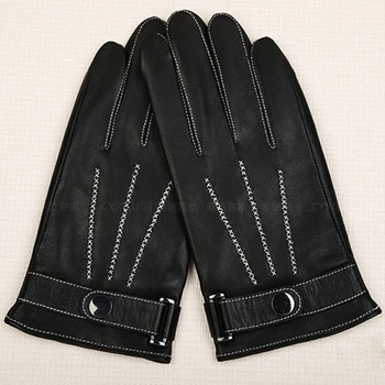 Mens Negru Mănuși de Piele de Oaie pentru Bărbați din Piele Mănuși de Vânt Manșetă de sex Masculin Mănuși din Piele de Moda Gros de Iarna Cald CYM01