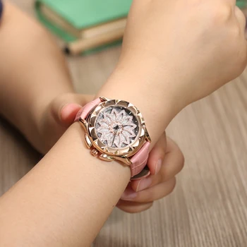 Merlot fashion din Piele femei ceasuri de 360 de grade de Rotație cadran de cristal diamant, cuarț ceas stras reloj mujer