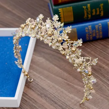 Mirese Bijuterii De Păr Baroc Handmade Cu Margele Roz De Lux Coroane De Aur, Cristal Tiara Printesa Dulce Diademe De Mireasa Accesorii De Par