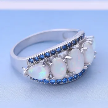 Moda Albastru Cubic Zirconia Alb Opal de Foc Argint 925 Inel Cadou de Petrecerea de Nunta Oval Opal inele pentru femei R186