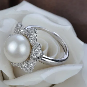 Moda Bijuterii Perla Încrustații de Argint Zircon 10-11mm natural de mare Perla de Nunta Inele Argint Inele Pentru Femei cu transport Gratuit