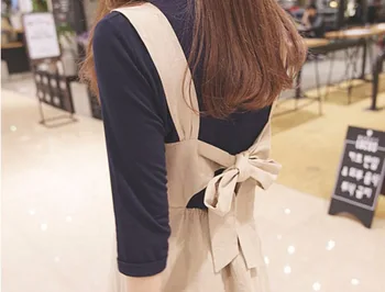 Moda Coreeană Stil De Colegiu Mici Proaspete Bumbac Bretele Rochie De Culoare Solidă Singur Pieptul Funda Mare Mare Talie Rochie Lunga