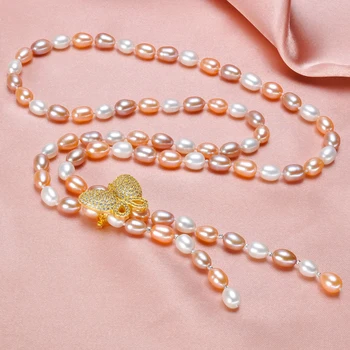 Moda Lung Colier de Perle cu adevărat Naturale de apă Dulce Pearl Fluture Pearl Bijuterii Pentru Femei de argint 925 Colier Cadou