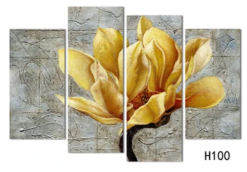 Moda Neînrămate Pictura Abstracta 4 Panouri de aur de Flori Moderne, Pictura in Ulei Pe Panza, Arta de Perete Cadou ,Top Decor Acasă