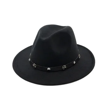 Moda Stil de Jazz Margine Plat Doamnelor Formale Pălărie Femei Lână Simțit Pălării Pălării cu Curea de Piele Panama Pălărie Trilby GH-481