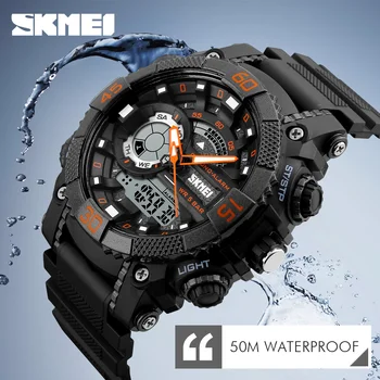 Moda în aer liber, Ceasuri Sport Barbati SKMEI Brand Dual Display LED Digital analog Cuarț Ceas pentru Bărbați rezistent la apa 50M Înot Ceas