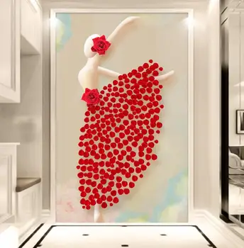 Modern, Fotografie 3D Tapet, picturi Murale Personalizate Red Rose Dans Balet Fata de Hârtie de Perete pentru Camera de zi, Usa de la Intrare Hol Decor Acasă