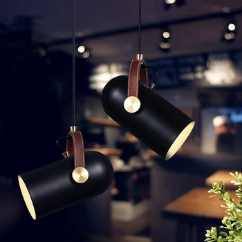 Modern, Simplu din Fier Forjat Pandantiv cu LED-uri Lampa de Curele din Piele de culoare Negru Mat Lumina Pandantiv Vintage Lampă de Agățat Pentru Bar Cafenea Restaurant