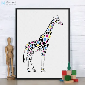 Moderne De Colorat Girafa Personalizate De Artă Animal Print Poster De Desene Animate Imagine Perete Panza Pictura Nu Încadrată Camera Pentru Copii Decor Acasă
