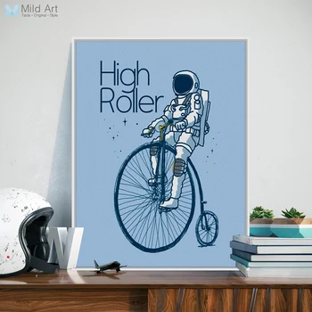 Moderne De Desene Animate Cosmonaut Astronaut Biciclete Biciclete A4 De Artă De Mare De Imprimare Poster Fantezie Perete Tablou Canvas Tablou Fara Rama, Home Deco