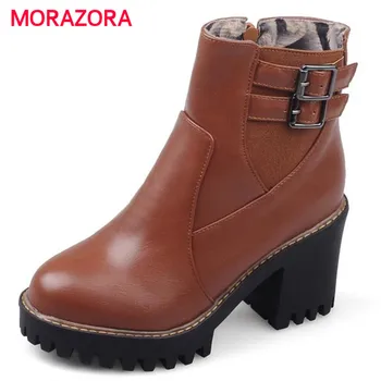 MORAZORA dimensiuni Mari 34-43 pu glezna cizme cu catarama solidă zip tocuri inalte cizme pentru femei în primăvară toamnă pantofi platforma