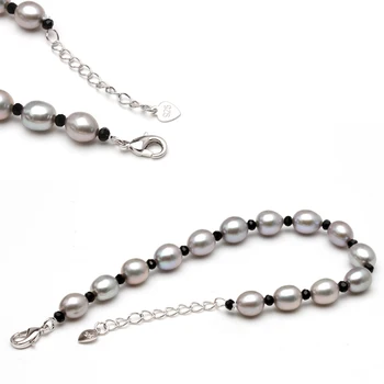 Naturale de apă dulce gri perla brățară bijuterii femei,real pearl margele farmecul brățară srand 925silver moda bijuterii cadou