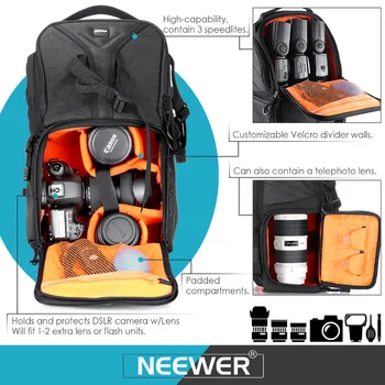Neewer sac de aparat de fotografiat 24.9x20x42.9 cm umăr rucsac Durabil Impermeabil Negru pentru Nikon Canon Pentax Sony Olympus DSLR