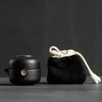 Negru din Ceramică Chineză Kung fu Ceainicul de Ceașca de Călătorie Set de Ceai din Bumbac Sac de Depozitare