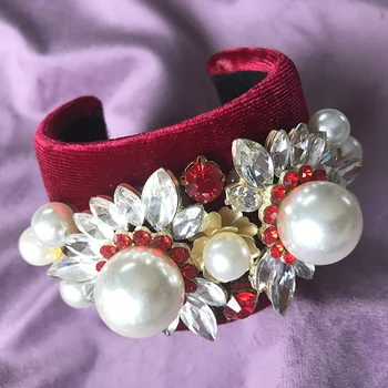 New Europe Vintage Red Pearl Mare De Flori De Cristal Manșetă Larg Deschisă Bratari Pentru Femei Accesorii De Nunta