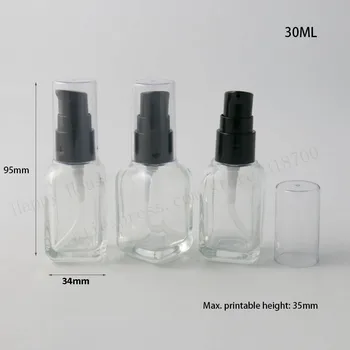 New sosire 20/lot 30ml Transparent Pătrat de Sticlă Ulei Esențial Recipient Cu Pompa Neagra 1oz Sticlă Clară Lotiune Pompa de Sticla