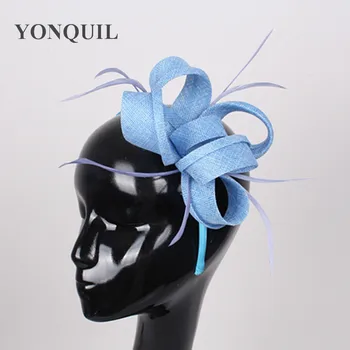 NEW SOSIRE imitație sinamay Fascinator Femeile Nunta accesorii de par Păr Pene joben albastru Cocktail pălărie, pălării de Partid