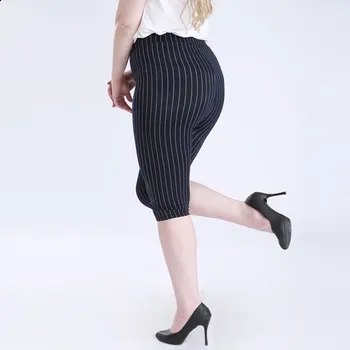New Sosire stil de Vară de Înaltă Calitate, Super-elastic din Denim moale 5XL Plus dimensiune 125kg Dungi jambiere Genunchi-Lungime pantaloni femei