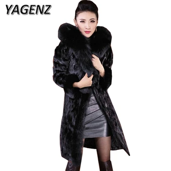 Noi 2017 Moda de Iarna pentru Femei cu Glugă Haina de Blana Elegant Slim Lady Haină Lungă Neagră de Mari dimensiuni Cald Blana Groasă Palton 4XL 5XL 6XL
